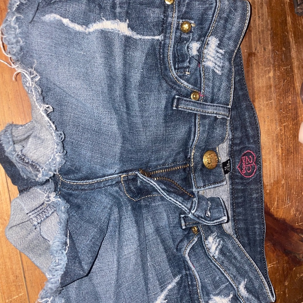 Bebe Blue Denim Shorts with Red Logo